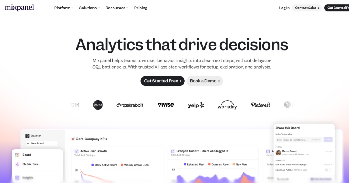 Mixpanel homepage