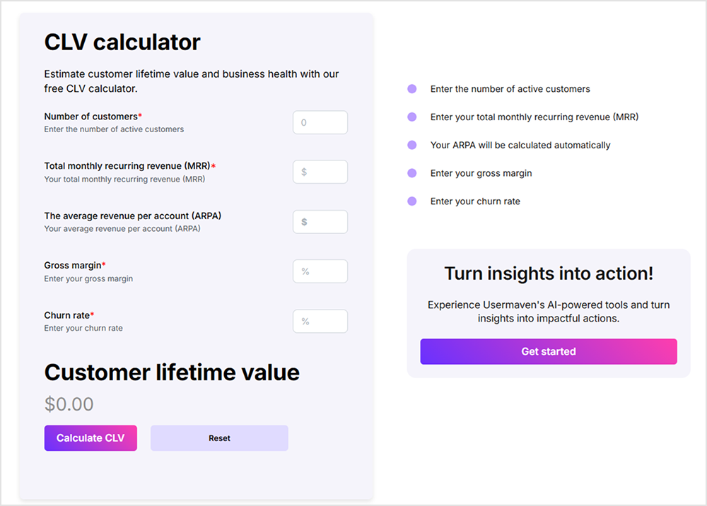 CLV calculator of Usermaven