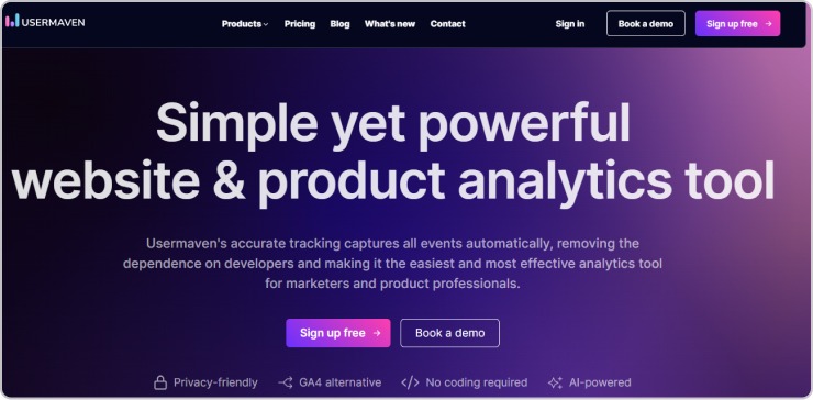 Usermaven website interface