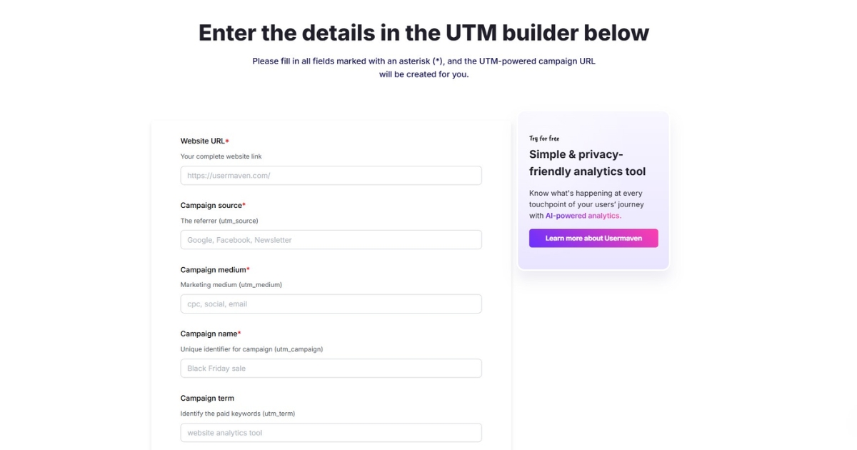 Free UTM builder - Usermaven 