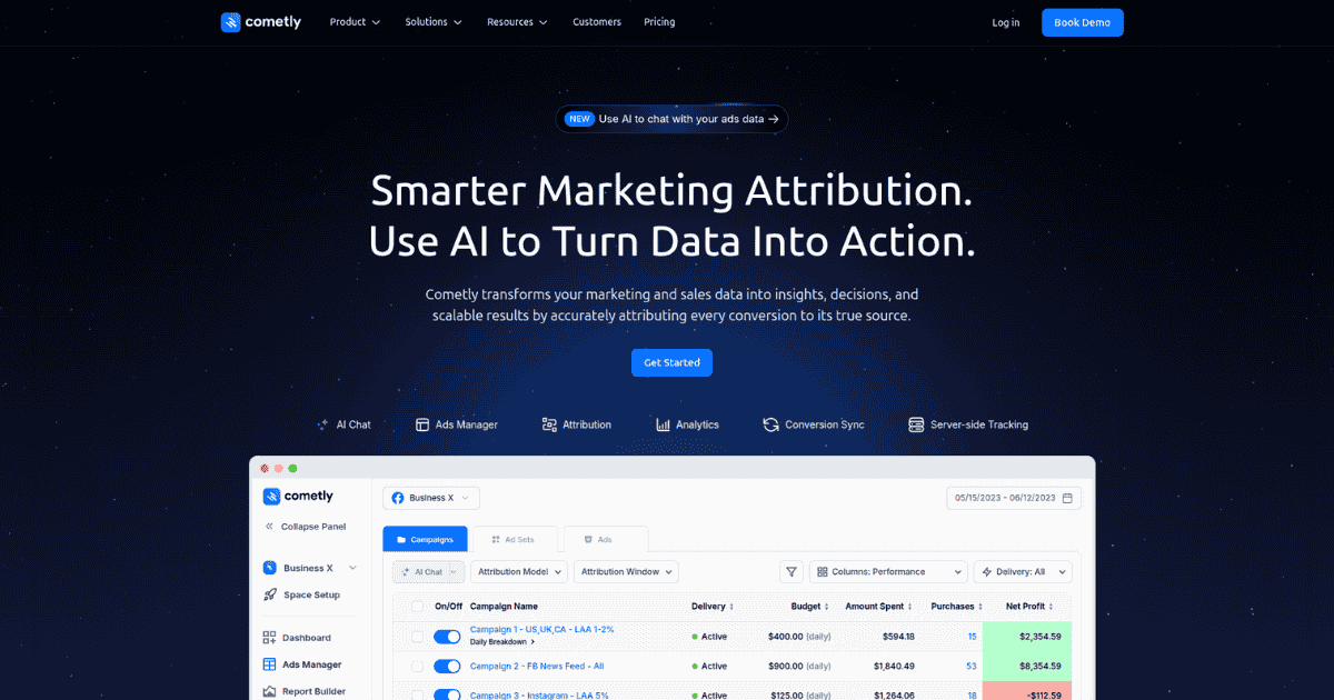 Cometly ad attribution dashboard