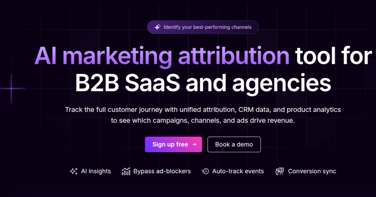 Usermaven homepage highlighting AI‑powered performance analytics tools and attribution insights for modern teams.