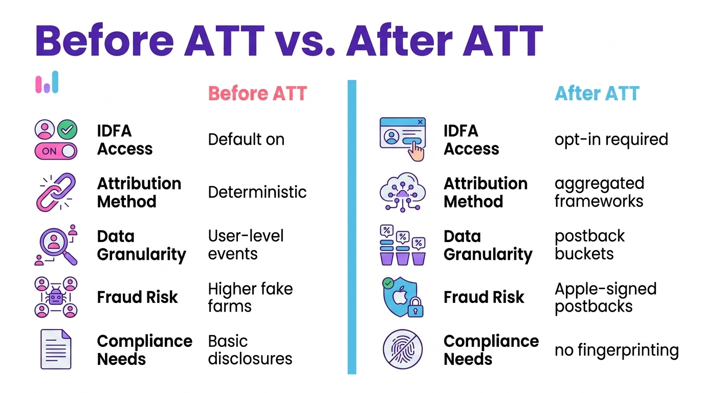 Before and after ATT impact on iOS attribution data